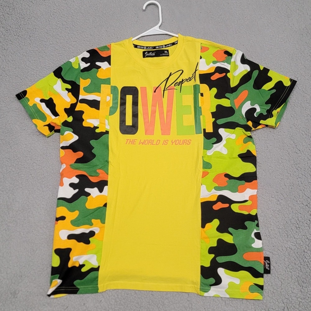 Switch‎ Remarkable Shirt Mens XL Yellow Camo Power The World Is Yours Limited Ed